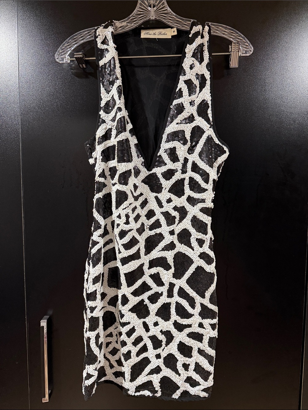 None The Richer Black & White Sequin V-Neck Cocktail Dress